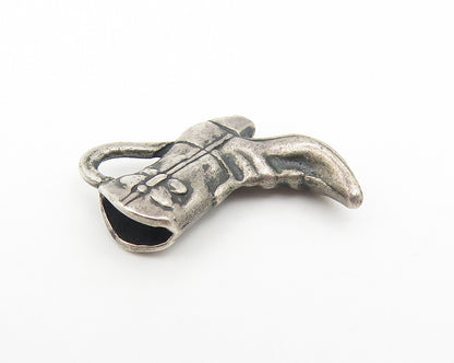 925 Sterling Silver  Vintage Petite Dark Tone Cowboy Boot Motif Pendant PT9048