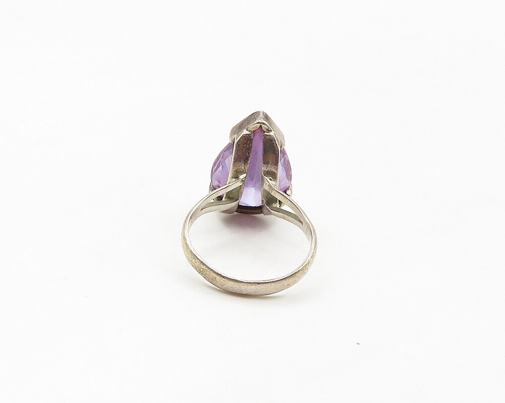 925 Silver  Vintage Shiny Purple Cubic Zirconia Cocktail Ring Sz 6.5  RG17080