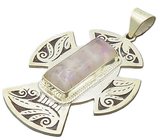 925 Sterling Silver  Vintage Cabochon Moonstone Floral Cross Pendant  PT16063