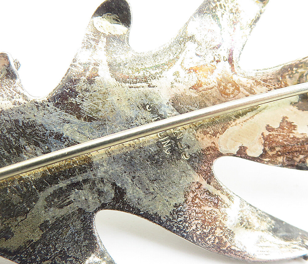 925 Sterling Silver  Vintage Dark Tone Single Leaf Motif Brooch Pin  BP2674