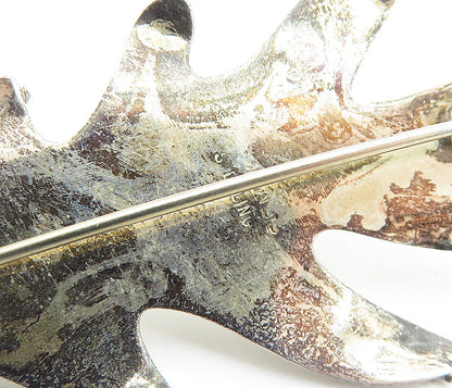 925 Sterling Silver  Vintage Dark Tone Single Leaf Motif Brooch Pin  BP2674