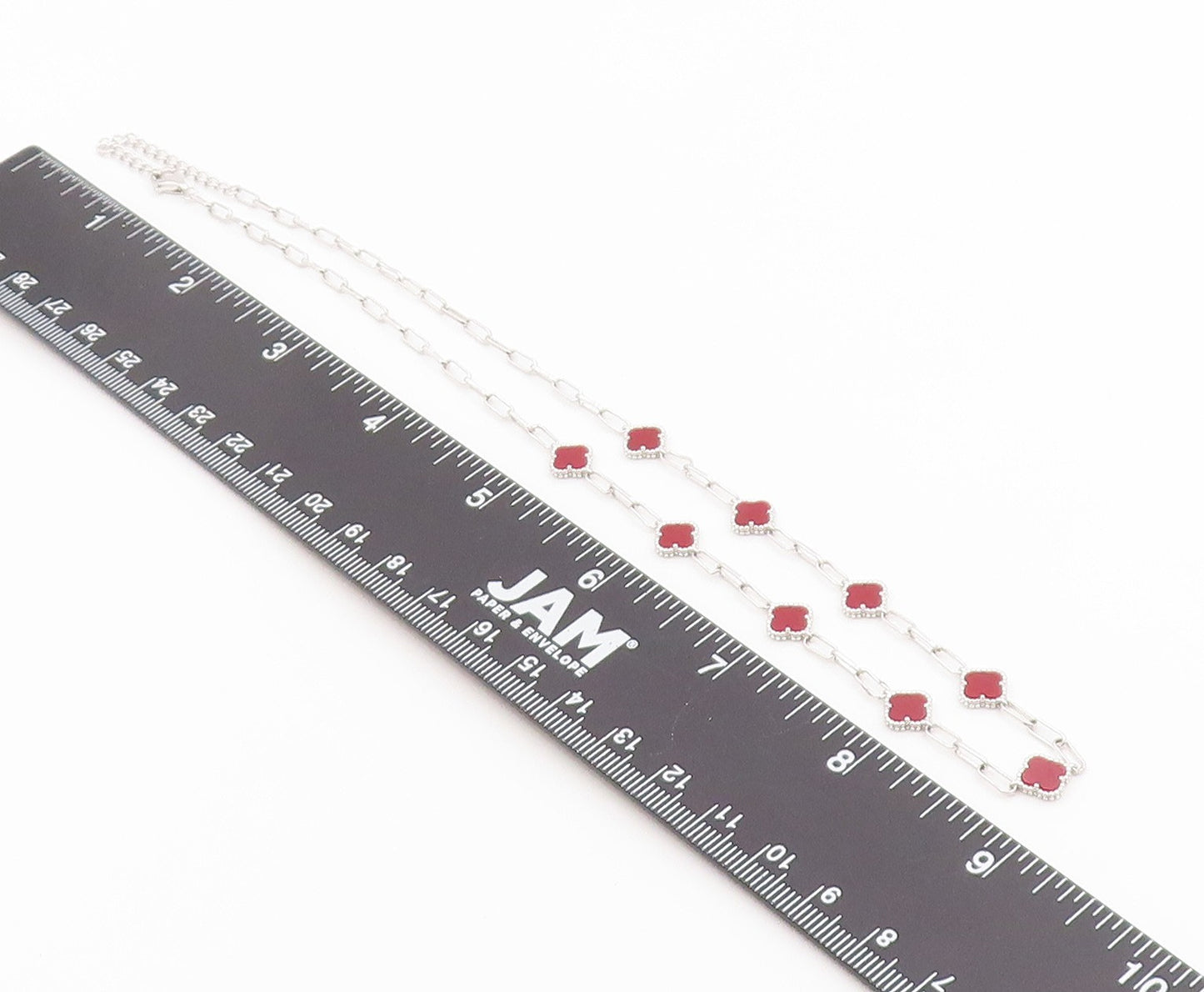 925 Sterling Silver Vintage Necklace Elegant Carnelian Lucky Clover Chain NE4917
