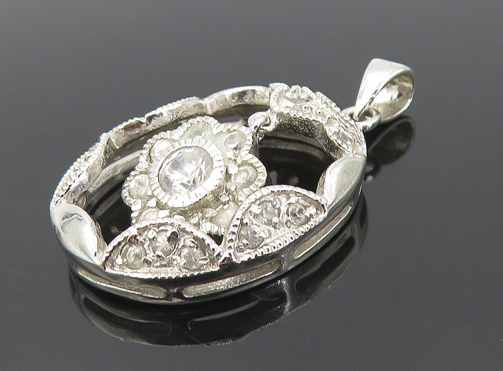 925 Sterling Silver  Vintage Cubic Zirconia Dangling Flower Pendant  PT6282
