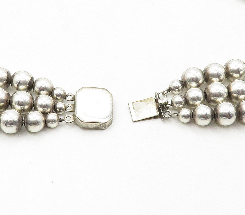 Solid Silver Vintage Ribbon Swirl Multi Strand Beaded Chain Necklace  NE2581