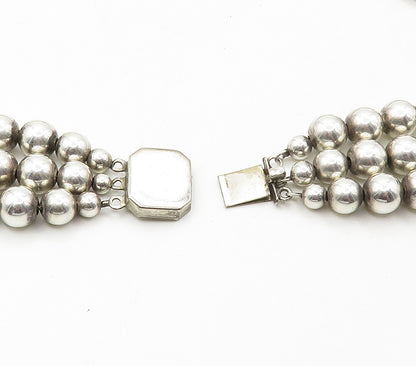Solid Silver Vintage Ribbon Swirl Multi Strand Beaded Chain Necklace  NE2581