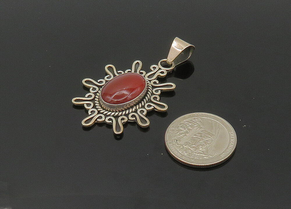 MEXICO 925 Sterling Silver  Vintage Cabochon Cut Carnelian Pendant  PT16833