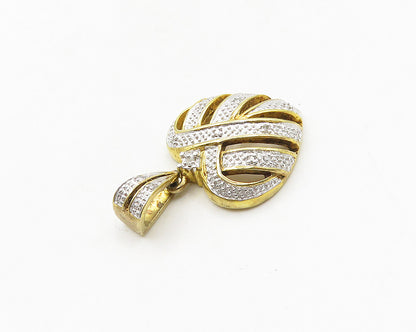 925 Silver  Vintage Genuine Diamond Shiny Two Tone Heart Pendant  PT15144