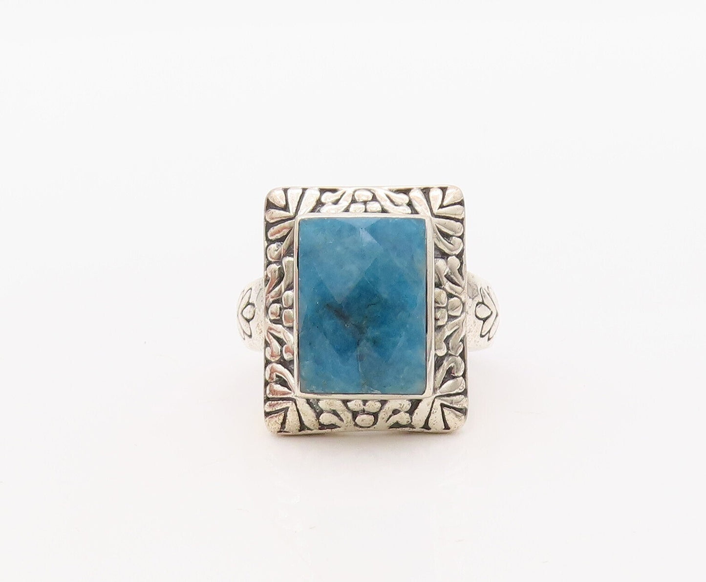 925 Sterling Silver Vintage Ring Swirly Carved Framed Gemstone   Sz 8  RG30924
