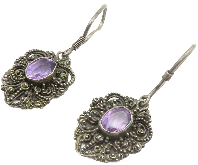 BALI 925 Silver  Vintage Amethyst Dark Tone Butterfly Drop Earrings  EG7650