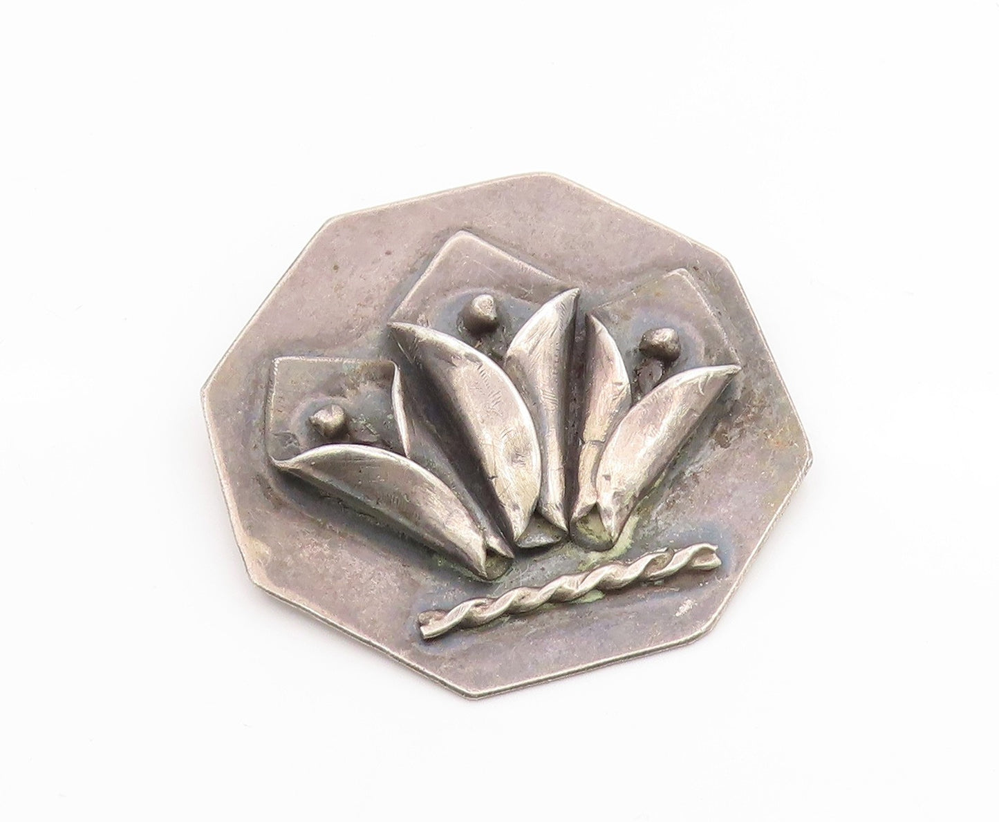 925 Sterling Silver Vintage Pendant Abstract Sculptural Floral Leaf  PT25938