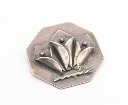 925 Sterling Silver Vintage Pendant Abstract Sculptural Floral Leaf  PT25938