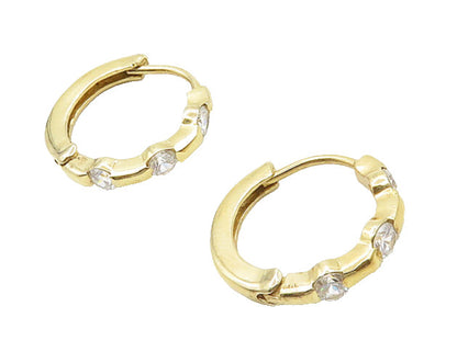 925 Sterling Silver  Vintage Cubic Zirconia Gold Plated Hoop Earrings  EG9667