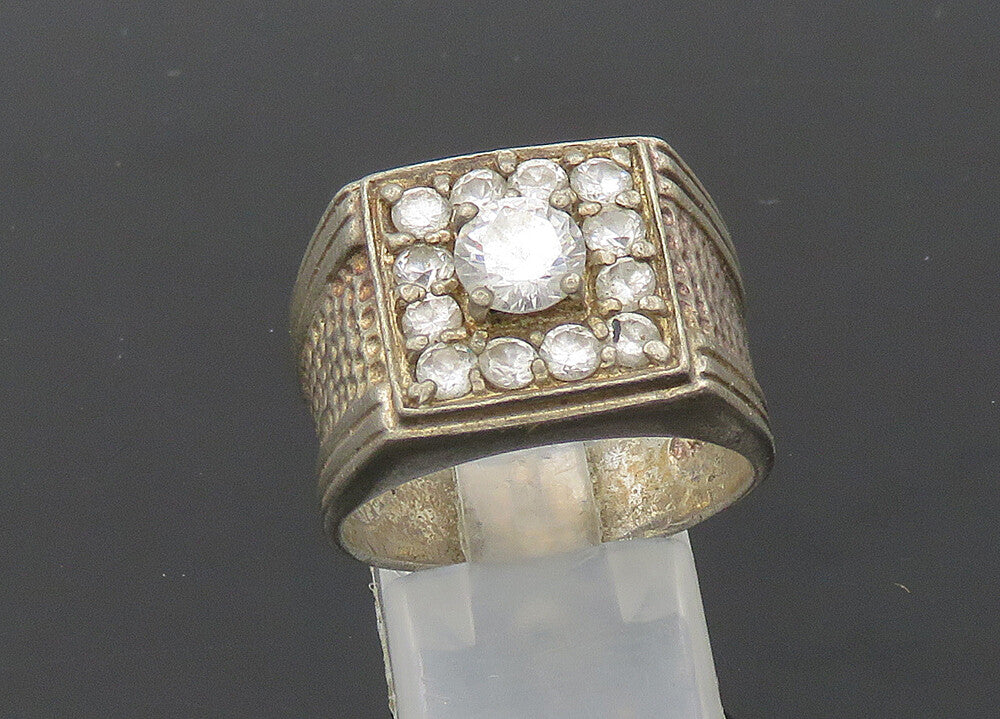 925 Sterling Silver  Vintage Cubic Zirconia Square Band Ring Sz 9.5  RG20849