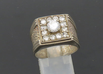 925 Sterling Silver  Vintage Cubic Zirconia Square Band Ring Sz 9.5  RG20849