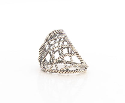 925 Sterling Silver Vintage Ring Dark Tone Twisted Rope Box Design Sz 7  RG31247
