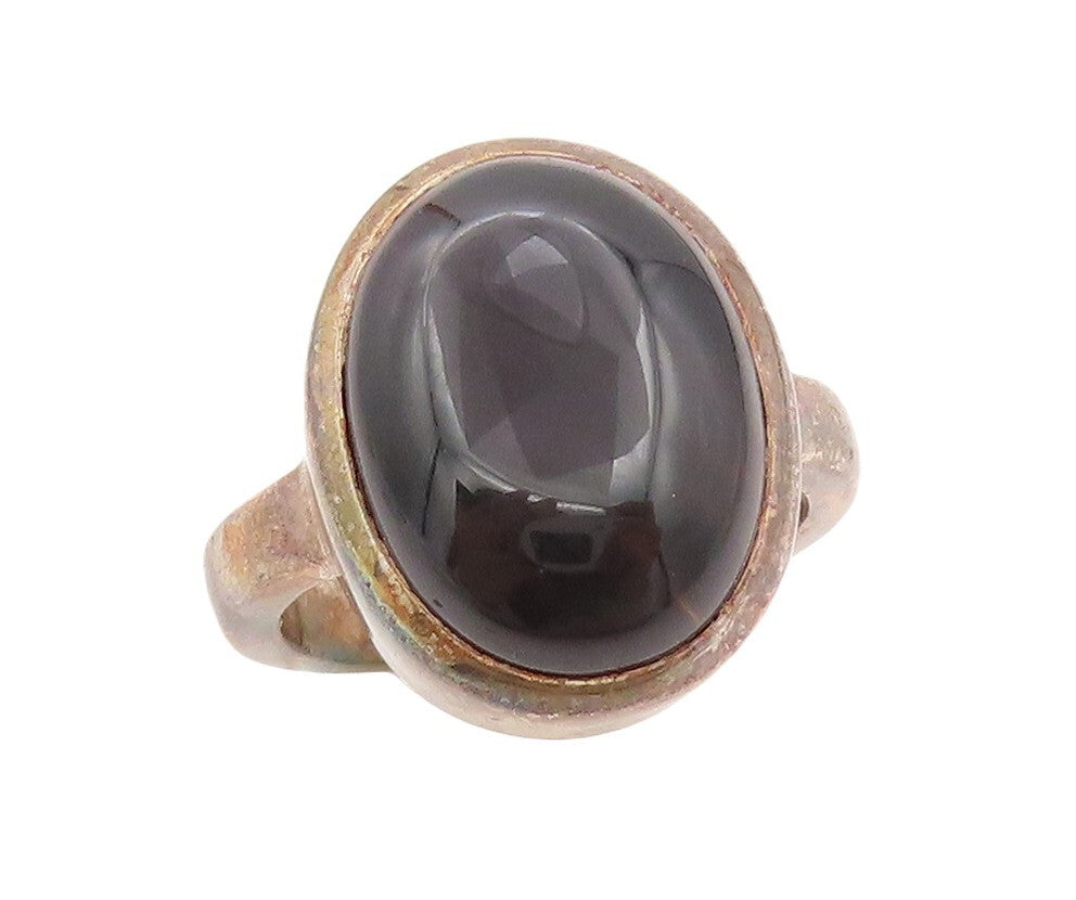 925 Sterling Silver Vintage Ring Solid Oval Cabochon Onyx  Sz 6  RG30276