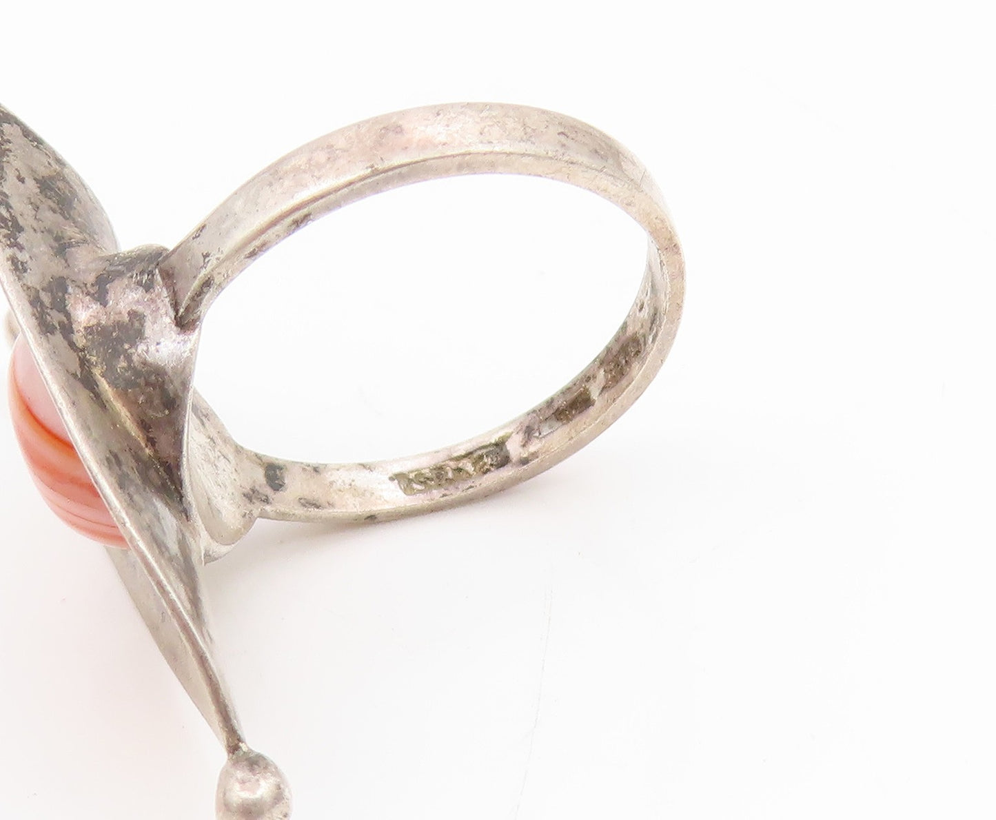 925 Sterling Silver Vintage Ring ISRAEL Round Gemstone Shield  Sz 6.5  RG34453