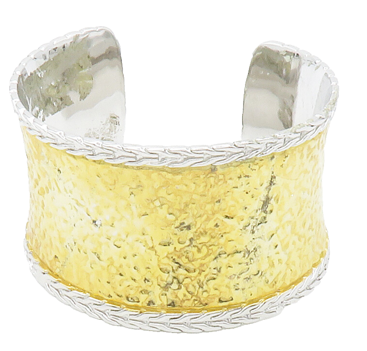 925 Sterling Silver  Vintage Shiny Two Tone Textured Cuff Bracelet  BT5894