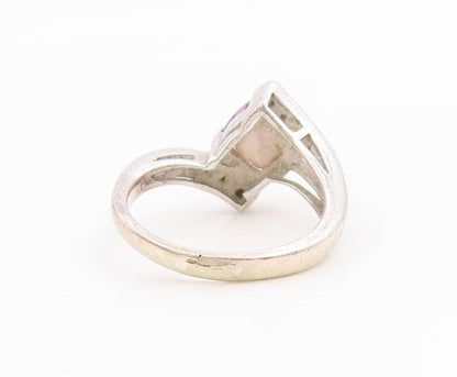 925 Sterling Silver Vintage Ring Real Diamonds & Amethyst Bypass  Sz 6  RG34874