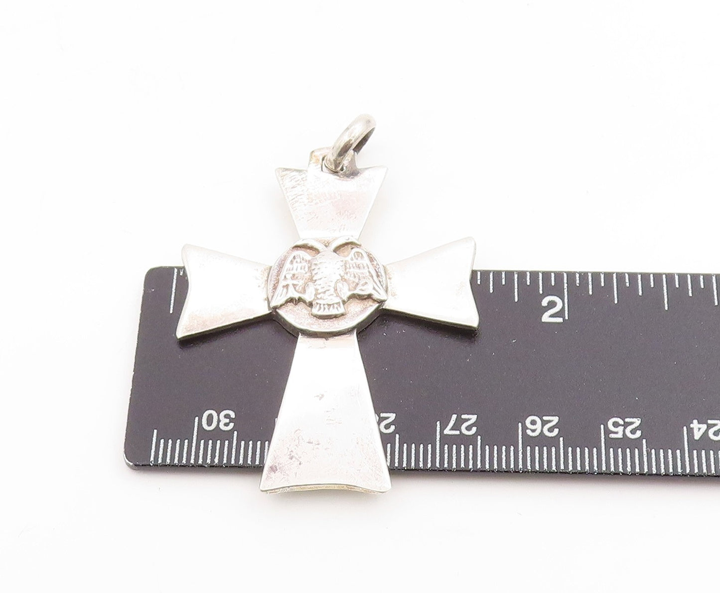 925 Sterling Silver Vintage Pendant Etched Eagle Emblem Religious Cross  PT25288