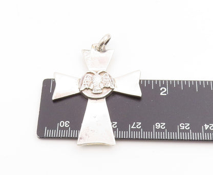 925 Sterling Silver Vintage Pendant Etched Eagle Emblem Religious Cross  PT25288