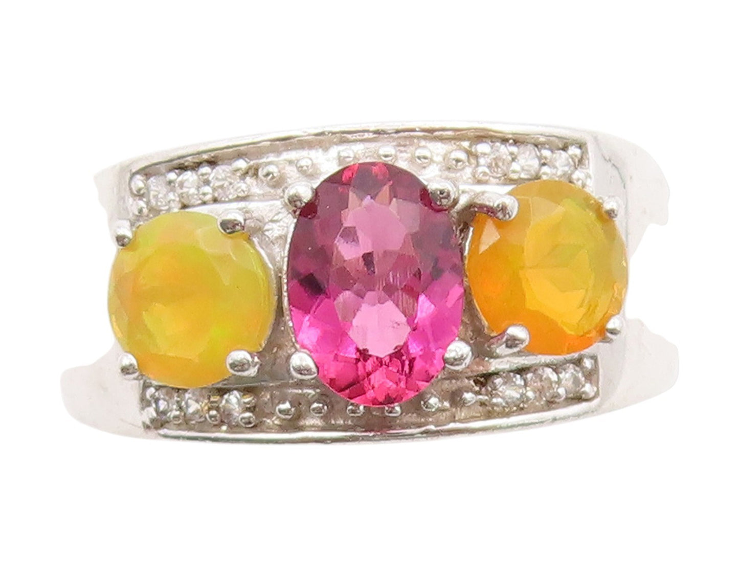 925 Sterling Silver Vintage Ring Three Stone Gemstone Accent Band  Sz 6  RG33622