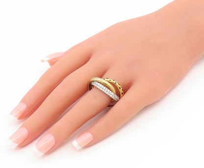 925 Sterling Silver Vintage Ring Gold Plated CZ Interlocking Band Sz 6.5 RG35212