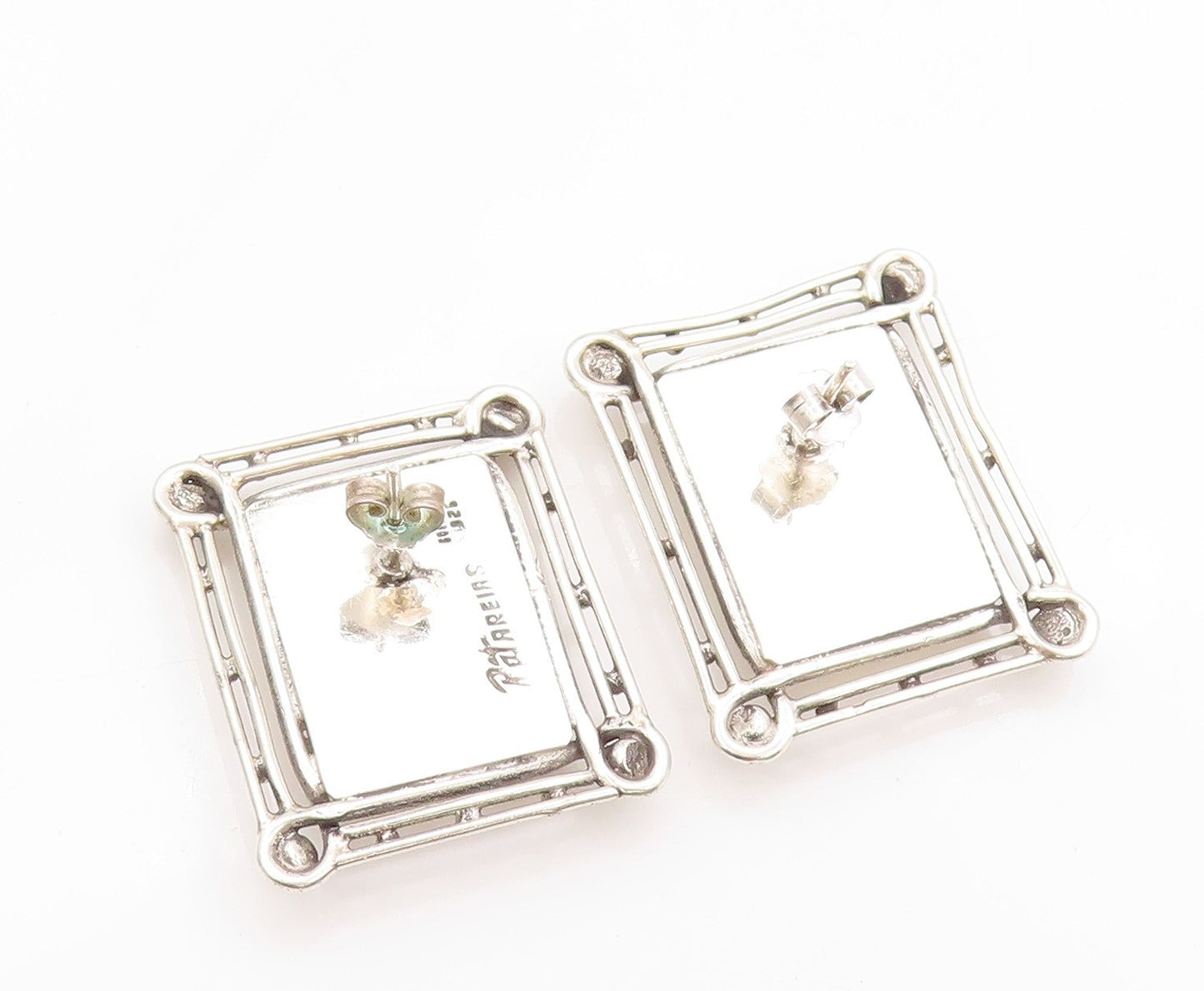 925 Sterling Silver Vintage Earrings PAT AREIAS Brutalist Domed Framed  EG13569