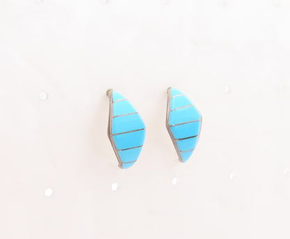 925 Sterling Silver Vintage Earrings NAVAJO ZUNI Blue Turquoise Inlay  EG13120