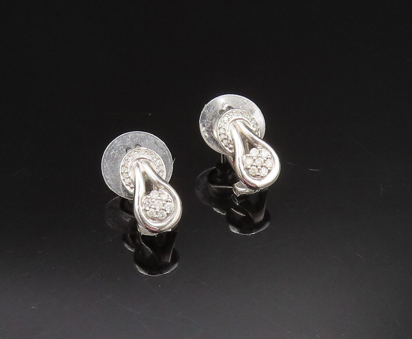 925 Sterling Silver  Vintage Floral Genuine Diamonds Drop Earrings  EG11918