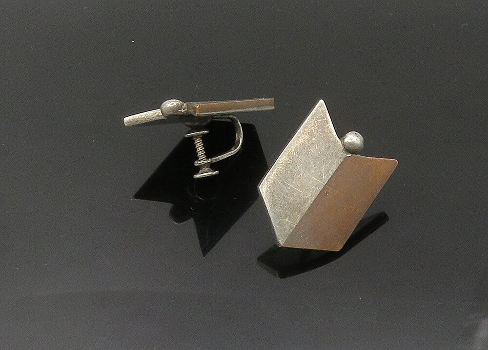 TAXCO 925 Sterling Silver  Vintage Shiny Two Tone Non Pierce Earrings  EG10724