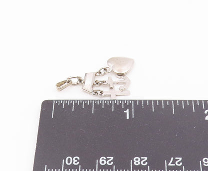 925 Silver  Vintage Love Heart Religious Cross & Anchor Charm Pendant  PT21364