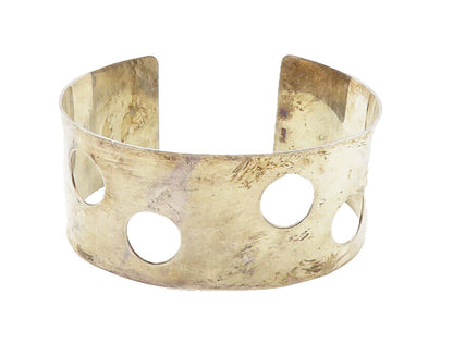 925 Sterling Silver  Vintage Cutout Circle Pattern Shiny Cuff Bracelet  BT4204