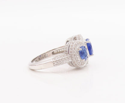 925 Sterling Silver Vintage Ring Tanzanite Halo White Sapphire  Sz 7.5  RG29043