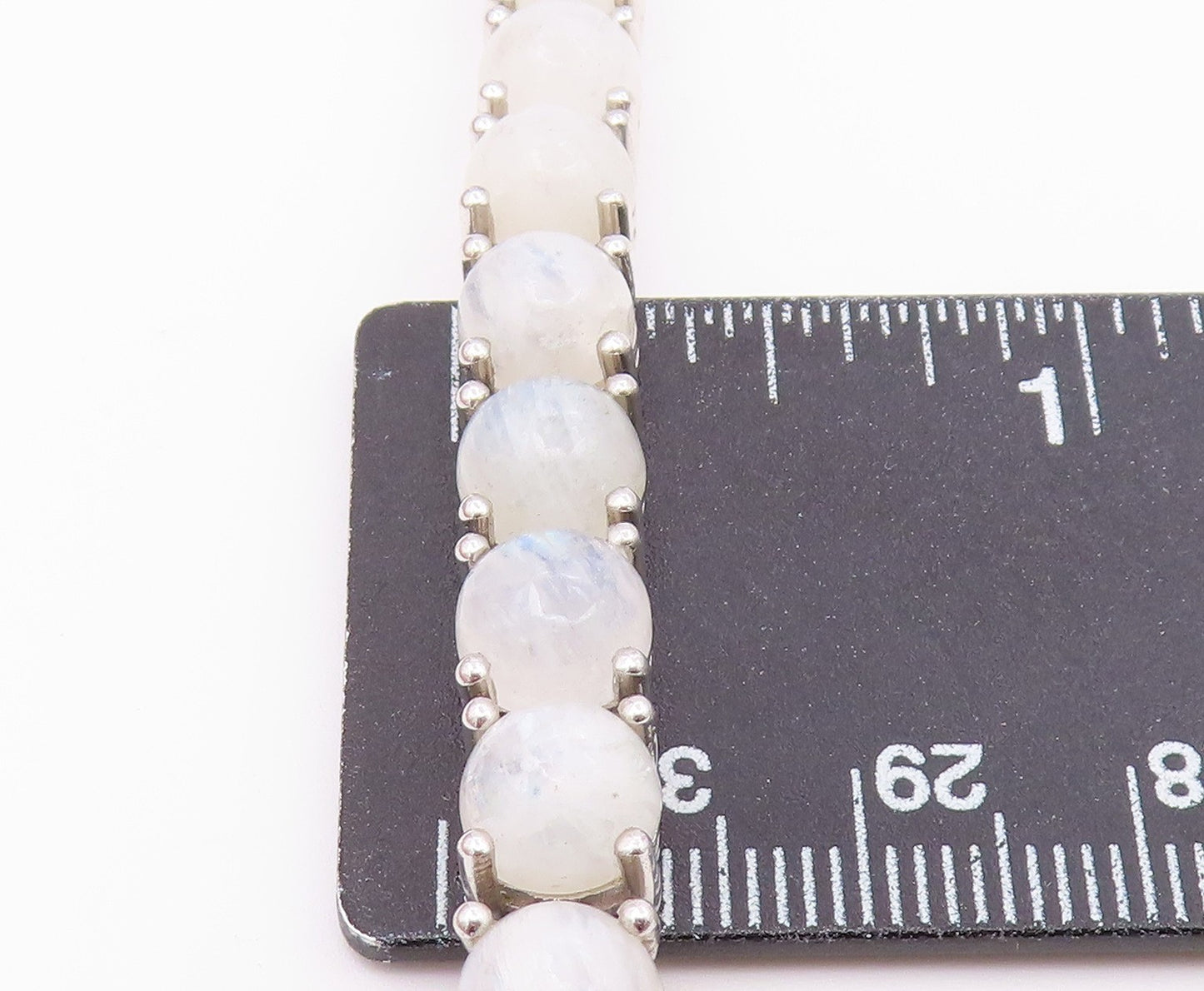 925 Sterling Silver  Vintage Cabochon Cut Quartz Chain Bracelet  BT8992