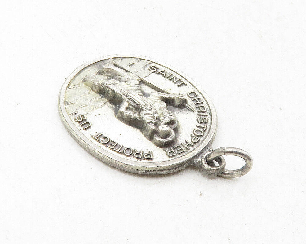 HAYWARD 925 Sterling Silver  Vintage Saint Christopher Prayer Pendant  PT7777