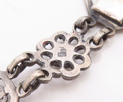 925 Sterling Silver Vintage Bracelet EUROPE Openwork Floral Love Heart  BT11736