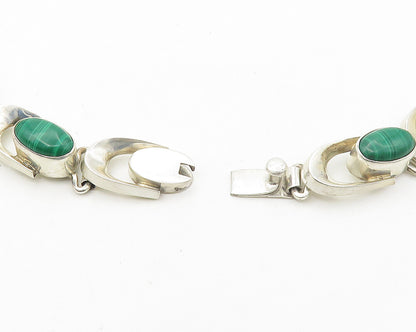 MEXICO 925 Sterling Silver Vintage Cabochon Malachite Chain Necklace  NE2887