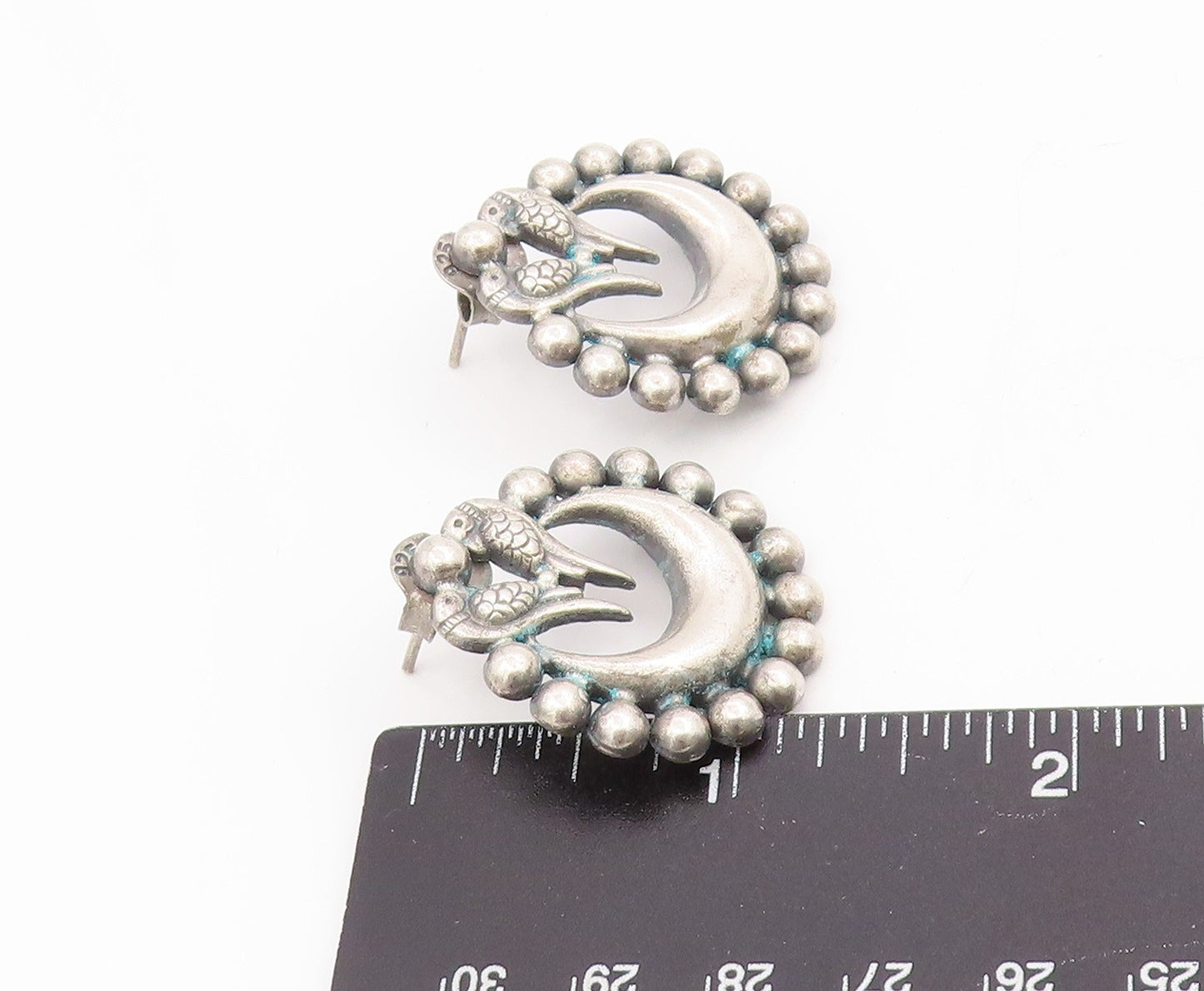 925 Sterling Silver Vintage Earrings Crescent Moon & Twin Bird Studs  EG13972