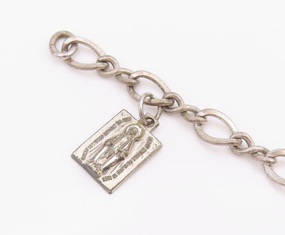 925 Sterling Silver Vintage Bracelet Carved Religious Dangling Charms  BT11501