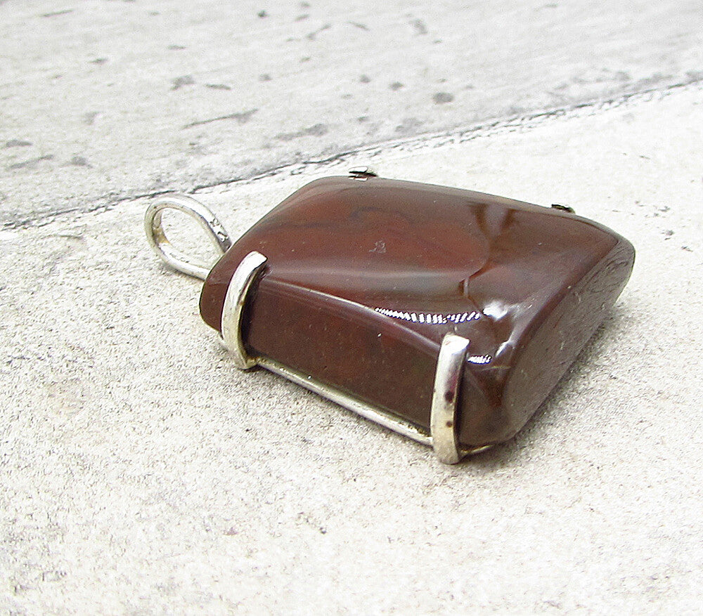 925 Sterling Silver  Vintage Cabochon Cut Jasper Drop Pendant  PT1652