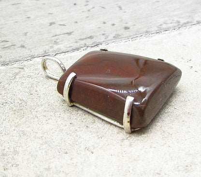 925 Sterling Silver  Vintage Cabochon Cut Jasper Drop Pendant  PT1652