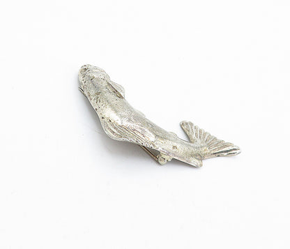 DESIGNER 925 Sterling Silver  Vintage Dark Tone Fish Motif Brooch Pin  BP1715