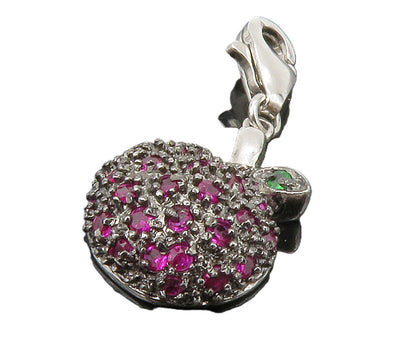 925 Sterling Silver  Petite Pink Topaz Apple Fruit Motif Drop Pendant  PT10785