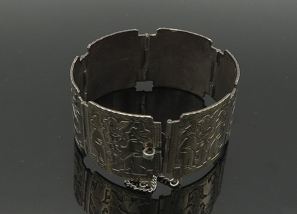925 Sterling Silver & 18K GOLD  Vintage Warrior Panel Chain Bracelet  BT8242