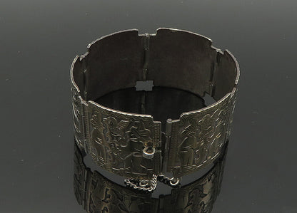 925 Sterling Silver & 18K GOLD  Vintage Warrior Panel Chain Bracelet  BT8242
