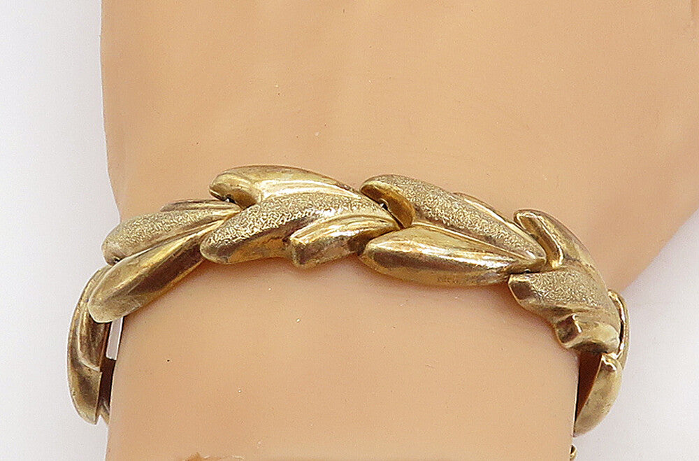 925 Sterling Silver  Vintage Gold Plated Hollow Fluted Chain Bracelet  BT1652