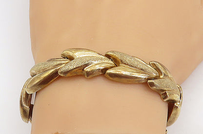 925 Sterling Silver  Vintage Gold Plated Hollow Fluted Chain Bracelet  BT1652