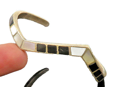 SOUTHWESTERN 925 Silver Vintage Mother Of Pearl & Onyx Cuff Bracelet BT9293