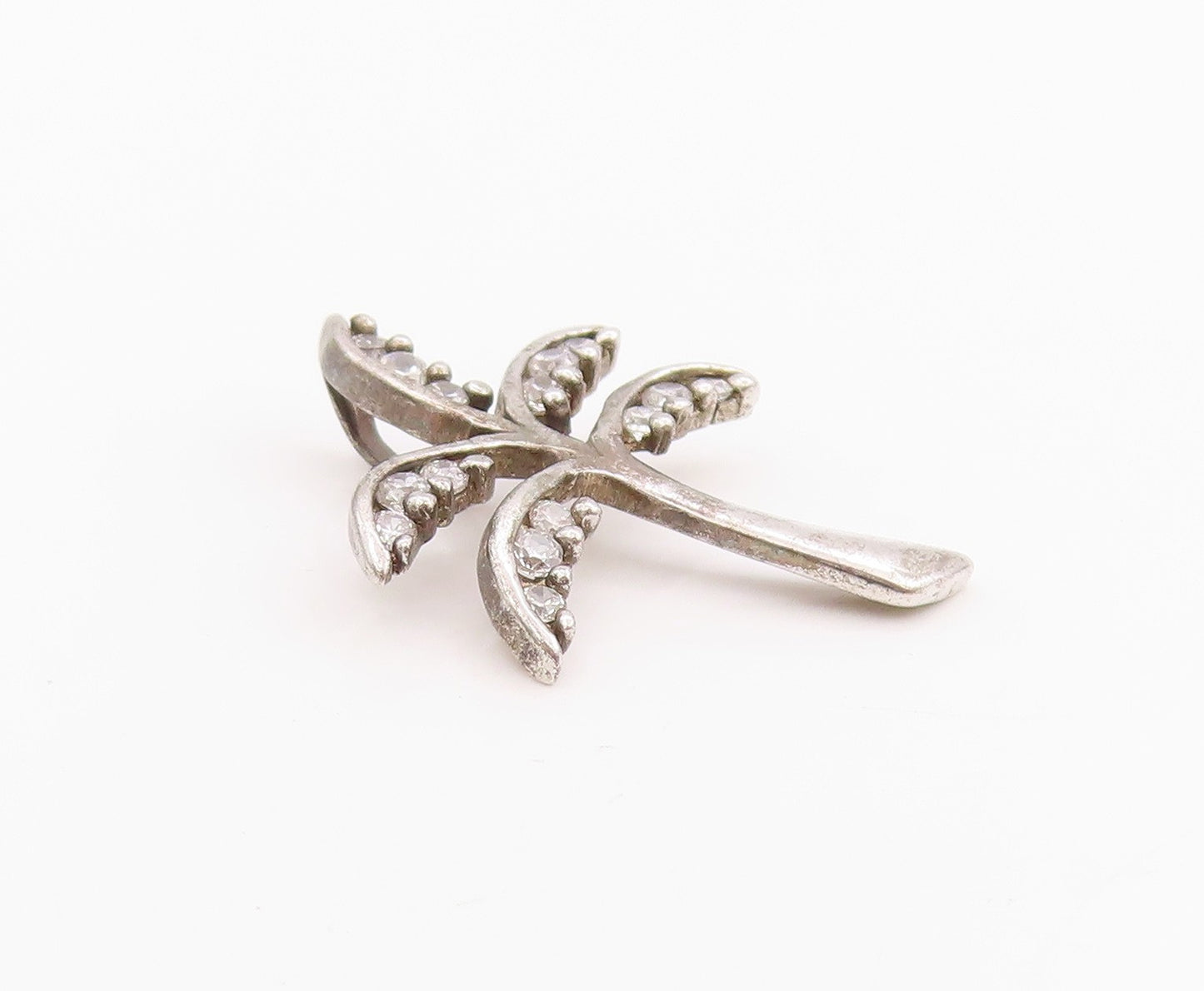 925 Sterling Silver Vintage Pendant CZ Inlay Cutout Coconut Tree Charm  PT24454